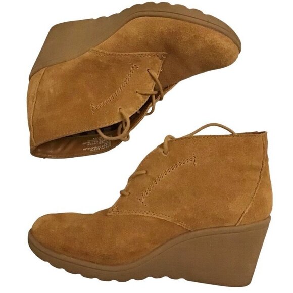White Mountain 5.5 Kahlua Suede Leather Women’s Wedge Ankle Boots Chestnut Flaws - Picture 1 of 12